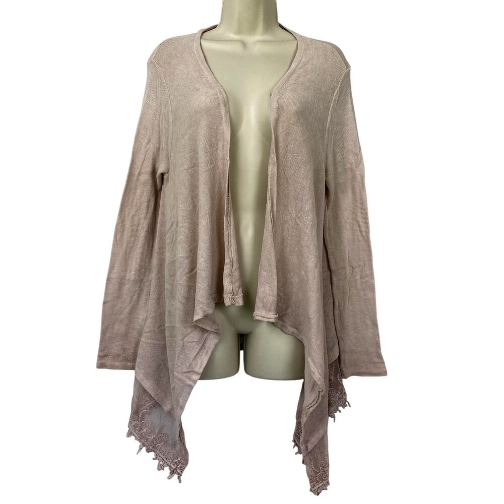 Elena Baldi Cardigan Sweater Womens Medium Dusty Pink Lace Hem Open Flowy Italy
